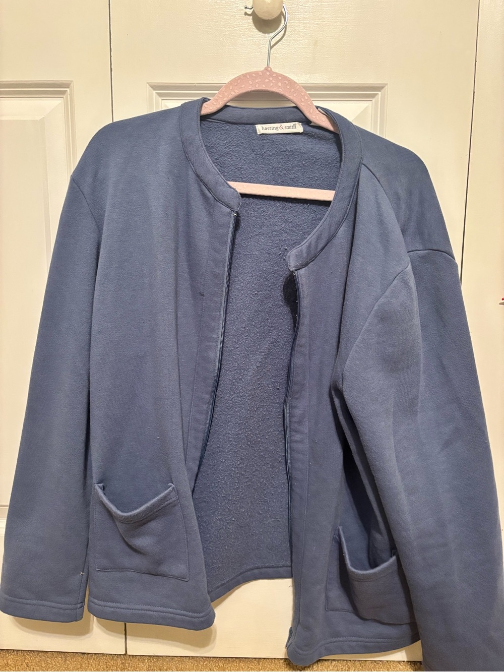 Lightweight Open Front Jacket in Slate Blue- Hasting and Smith